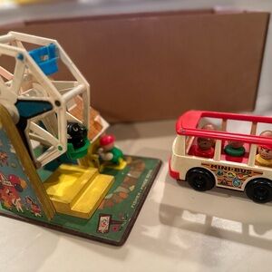 Vintage Fisher Price Mini-Bus and Ferris Wheel Toy Set